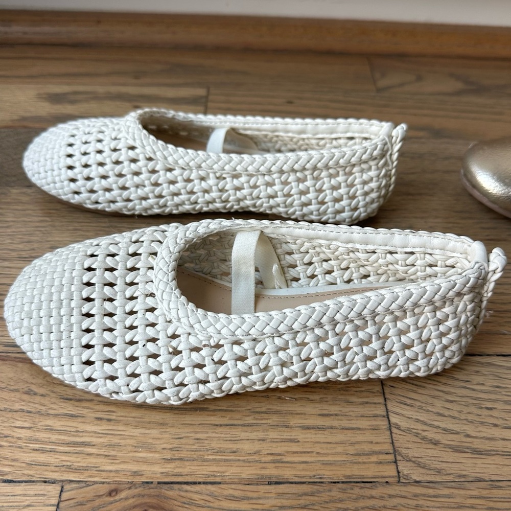 Zara Cream Woven Ballet Flats for Kids